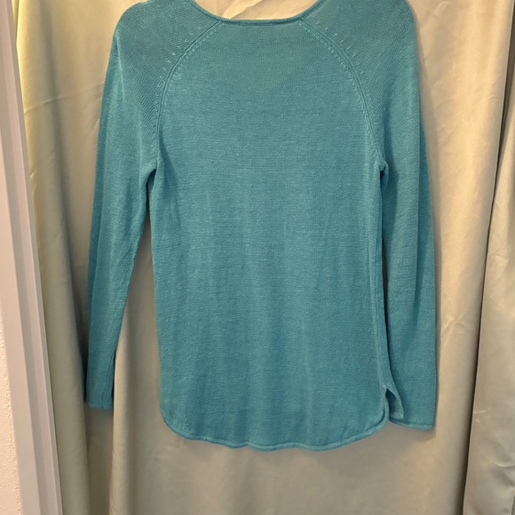 Eileen Fisher 100% Linen Aqua Blue Long Sleeve Sweater Size XS VGUC - Picture 2 of 8